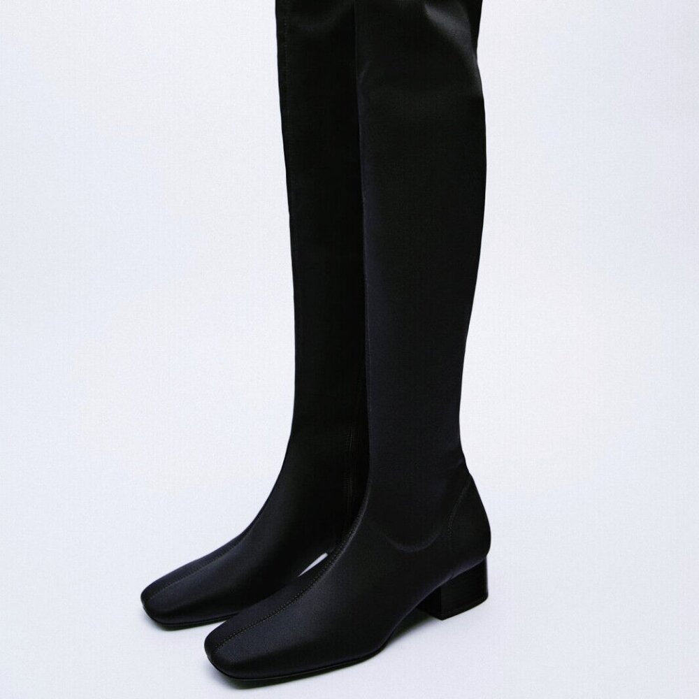 zara Slip-On, Square Heel : Knee High Boots